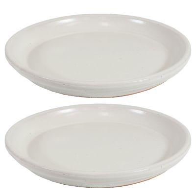 Sunnydaze Decor Outdoor/Indoor Ceramic High-Fired Glazed UV & Frost Resistant Flower Pot Planter Saucers, 12 in. D, Pearl, 2pc