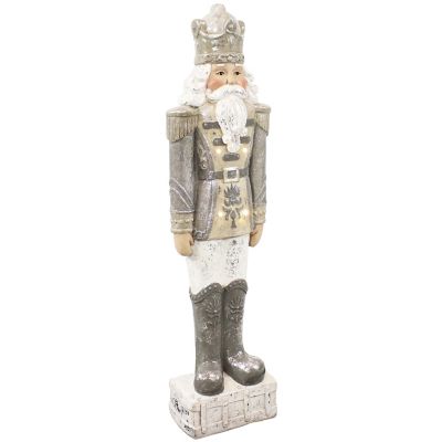 Sunnydaze Decor Indoor/Outdoor Alexei the Defender Nutcracker Statue with LED Lights - Christmas/Holiday Decor - Silver - 36 in.