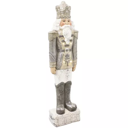 Sunnydaze Decor Nutcracker Alexei the Defender Statue Indoor/Outdoor with LED Lights - Christmas/Holiday Decor - Silver - 36 in. Christmas Statues