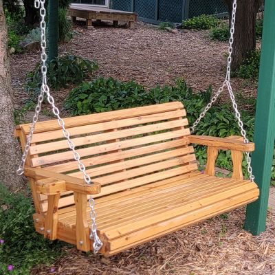 Image showing  2-Person Traditional Wooden Porch Swing with Hanging Chains, 395 lb. Capacity, 58.5 in., Brown
