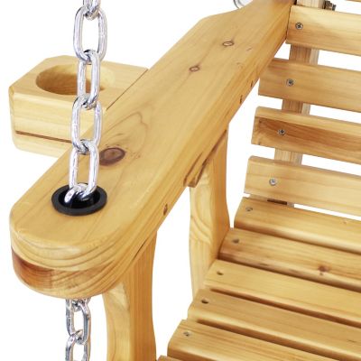 Image showing  2-Person Traditional Wooden Porch Swing with Hanging Chains, 395 lb. Capacity, 58.5 in., Brown