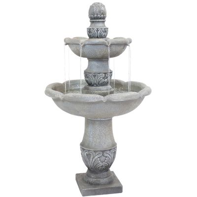 Sunnydaze Decor 50 in. 2-Tier Outdoor Electric Fiberglass Reinforced Concrete French Garden Water Fountain, Dusty Gray