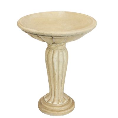 Sunnydaze Decor 20 in. Outdoor Glass Fiber Reinforced Concrete Patio Garden Grecian Column Style Bird Bath, White