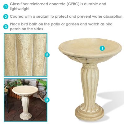 Image showing  20 in. Outdoor Glass Fiber Reinforced Concrete Patio Garden Grecian Column Style Bird Bath, White