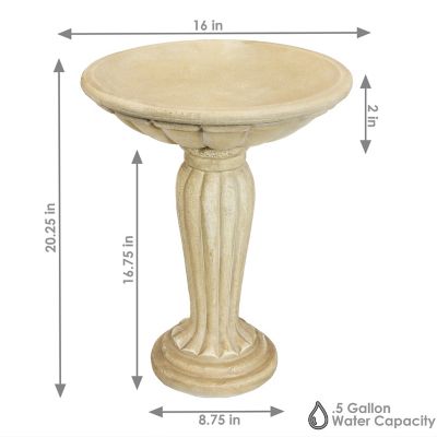 Image showing  20 in. Outdoor Glass Fiber Reinforced Concrete Patio Garden Grecian Column Style Bird Bath, White