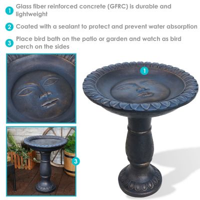 Image showing  26 in. Outdoor Glass Fiber Reinforced Concrete Patio Garden Facade du Soleil Bird Bath, Blue