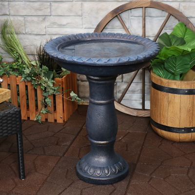 Image showing  26 in. Outdoor Glass Fiber Reinforced Concrete Patio Garden Facade du Soleil Bird Bath, Blue