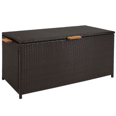 Sunnydaze Decor 75-Gallon Indoor/Outdoor Acacia Wood and Resin Wicker Storage Deck Box with Hinged Lid - Black