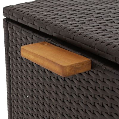Image showing  75 gal. Indoor/Outdoor Acacia Wood and Resin Wicker Deck Storage Box with Hinged Lid, Black