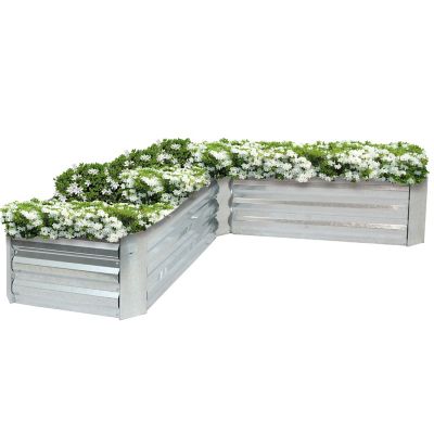 Sunnydaze Decor Outdoor Galvanized Steel L-Shaped Raised Garden Bed for Plants, Vegetables, and Flowers - 59.5 in. - Silver