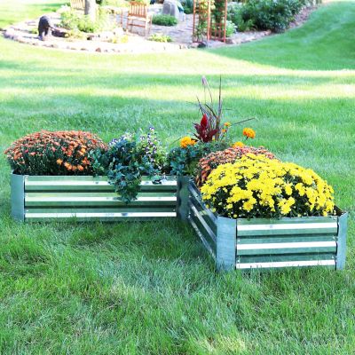 Image showing  Outdoor Galvanized Steel Raised Garden Bed for Plants, Vegetables and Flowers, 59.5 in., L-Shaped, Silver