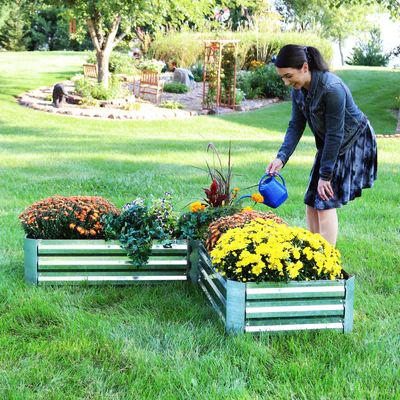 Image showing  Outdoor Galvanized Steel Raised Garden Bed for Plants, Vegetables and Flowers, 59.5 in., L-Shaped, Silver