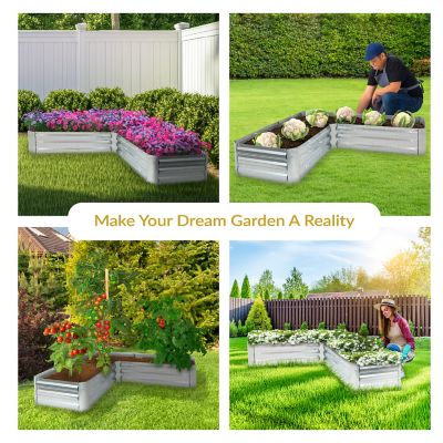 Image showing 6 th Sunnydaze Decor Outdoor Galvanized Steel Raised Garden Bed for Plants, Vegetables and Flowers, 59.5 in., L-Shaped, Silver