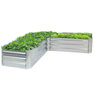Image showing 8 th Sunnydaze Decor Outdoor Galvanized Steel Raised Garden Bed for Plants, Vegetables and Flowers, 59.5 in., L-Shaped, Silver