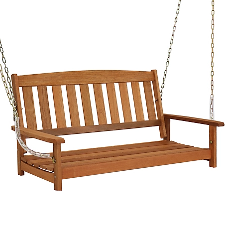 Sunnydaze Decor Outdoor 2-Person Wooden Porch Swing with Hanging Chains - 47 in. - Brown