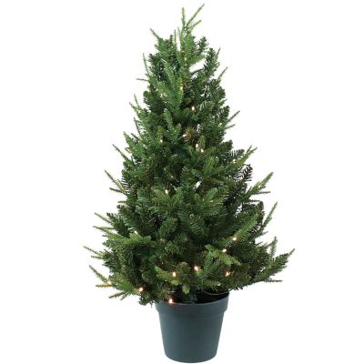 Sunnydaze DecorPre-Lit Artificial Christmas Tree with Base - 100 Battery-Operated LED Lights - 3-Foot