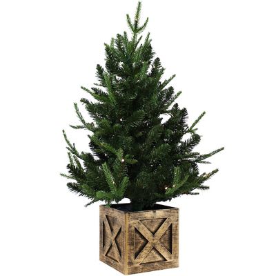 Sunnydaze Decor Pre-Lit Farmhouse Artificial Fir Christmas Tree with Base - 50 Battery-Operated LED Lights - 3-Foot