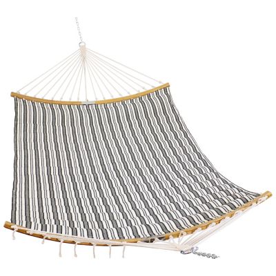 Sunnydaze Decor Polycotton 2-Person Hammock with Curved Bamboo Foldable Spreader Bars - 450 lb Weight Capacity - Neutral Stripe
