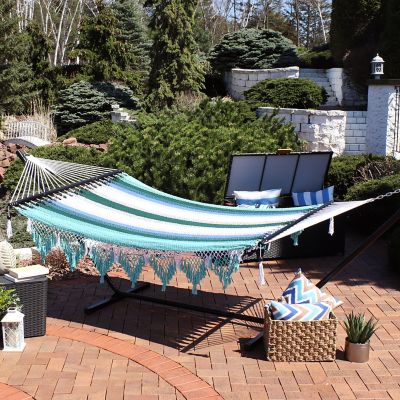 Image showing 5 th Sunnydaze Decor Woven Hammock With Wooden Spreader Bars