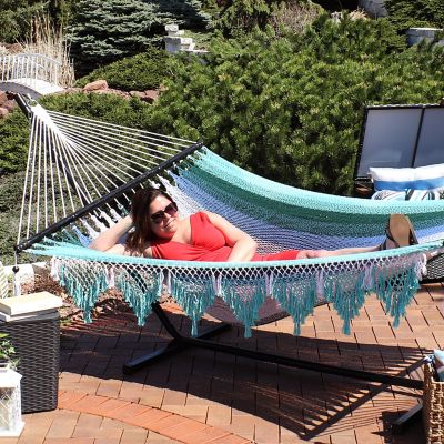 Image showing 7 th Sunnydaze Decor Woven Hammock With Wooden Spreader Bars