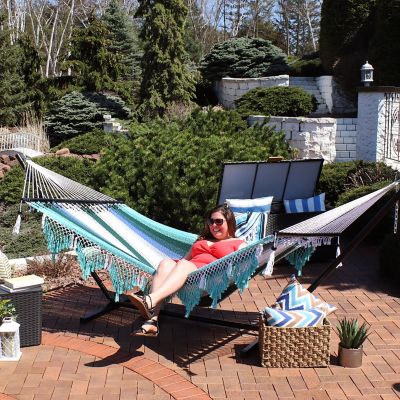 Image showing 9 th Sunnydaze Decor Woven Hammock With Wooden Spreader Bars