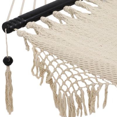 Image showing  2-Person Woven Style Hammock with Crocheted Edges & Wooden Spreader Bars, 600 lb Weight Capacity, Natural