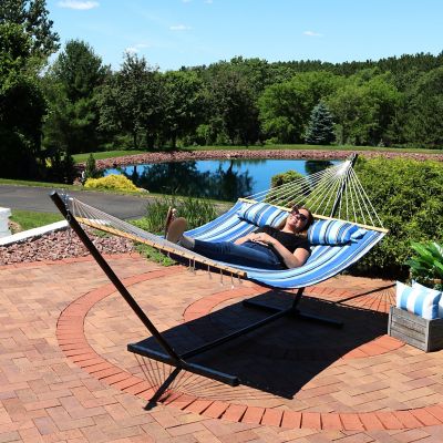 Image showing 5 th Sunnydaze Decor 12 ft. Quilted Fabric Hammock Bed with Stand
