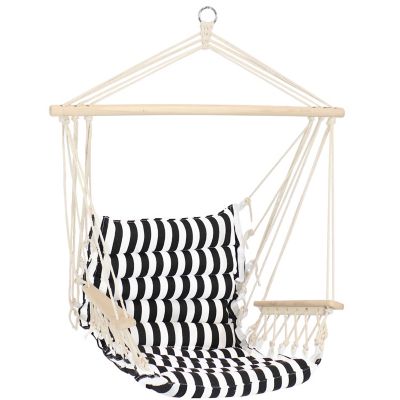 Sunnydaze Decor Printed Polycotton Hammock Chair with Armrests & Hardwood Spreader Bar, 300 lb Capacity, Contrasting Stripes