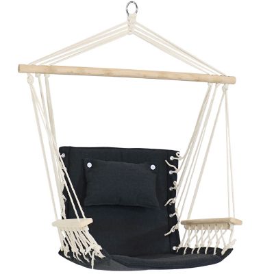 Sunnydaze Decor Outdoor Hanging Polycotton Hammock Chair with Armrests & Hardwood Spreader Bar, 300 lb Weight Capacity, Storm