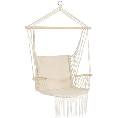 Sunnydaze Decor Printed Polycotton Fabric Hammock Chair with Armrests and Hardwood Spreader Bar - 300 lb Capacity - Natural