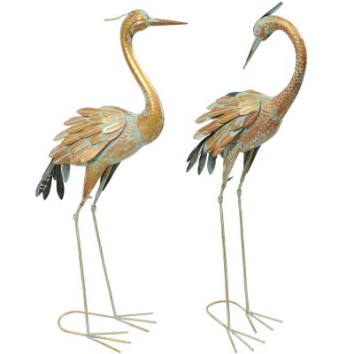 Sunnydaze Decor Set 2 Golden Crane Metal Garden Statue, Xca-122