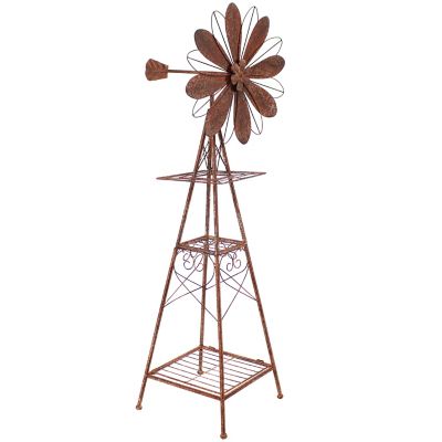 Sunnydaze Decor Rustic Windmill Metal Outdoor Garden Statue with Tiers - 51 in. H - Brown/Copper, XCA-139