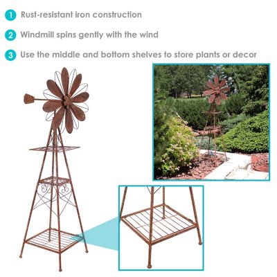 Image showing  Rustic Windmill Metal Outdoor Garden Statue with Tiers - 51 in. H - Brown/Copper, XCA-139