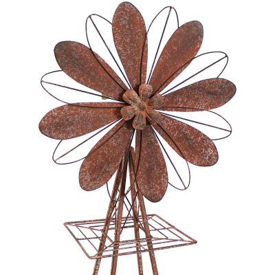 Image showing  Rustic Windmill Metal Outdoor Garden Statue with Tiers - 51 in. H - Brown/Copper, XCA-139
