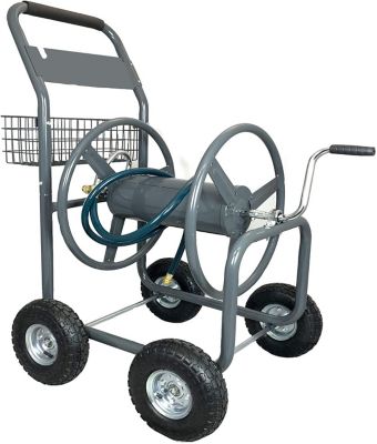 Ashman Garden Hose Reel Cart - 4 Wheels Portable Garden Cart with Storage Basket Rust Resistant Heavy Duty Water Hose