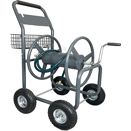 Ashman Garden Hose Reel Cart - 4 Wheels Portable Garden Cart with Storage Basket Rust Resistant Heavy Duty Water Hose