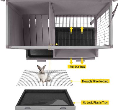 Image showing  1-Story Indoor/Outdoor Rabbit Hutch, Upgrade with Metal Wire Pan, 28 x 36 x 18in.