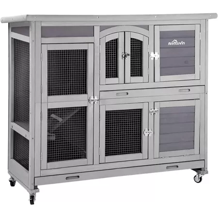 Aivituvin 2-Tier Indoor/Outdoor Rabbit Hutch on Casters 42 in x 47 in x 20 in. Rabbit Hutch Frames