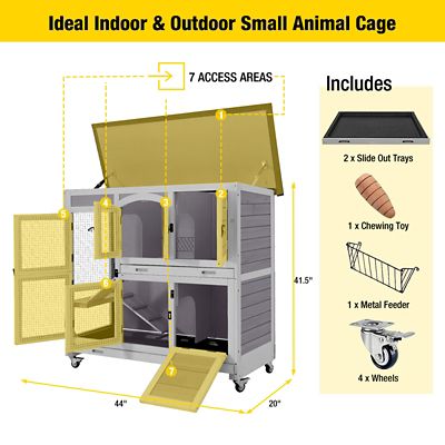 Image showing  2-Story Indoor/Outdoor Rabbit Hutch on Wheels, 42 in. x 47 in. x 20 in.