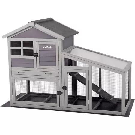 Aivituvin 2-Tier Rabbit Hutch Indoor/Outdoor with Wire Mesh Floor and PVC Layer 38" x 53" x 24" Rabbit Hutches