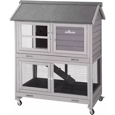 Aivituvin 2-Tier Indoor/Outdoor Wire Bottom Rabbit Hutch 44-in x 39-in x 26-in Rabbit Hutches