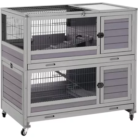 Aivituvin 2 Tier Indoor/Outdoor Rabbit Hutch Rabbit Cage 39" x 38" x 25" AIR18 Rabbit Hutches