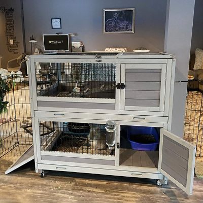 Image showing  2-Story Indoor/Outdoor Rabbit Hutch Bunny Cage, 39 x 38 x 25in., AIR18