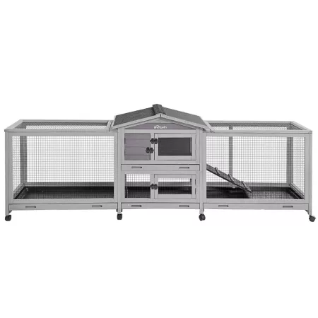 Aivituvin 2-Tier Indoor/Outdoor Easy-Move Rabbit Hutch Large 33.5" x 94" x 16.7" Rabbit Hutches