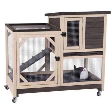 Aivituvin 2-Tier Indoor/Outdoor Rabbit Hutch with Sliding Tray Large 37 in x 41 in x 26 in. Rabbit Hutches