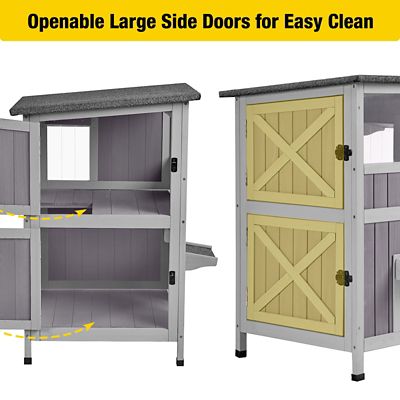 Image showing  2-Story Indoor/Outdoor Wooden Cat House with Waterproof Roof and Door Flaps