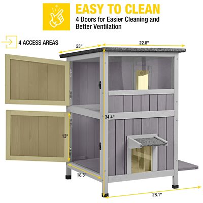 Image showing 5 th Aivituvin 2-Story Indoor/Outdoor Wooden Cat House with Waterproof Roof and Door Flaps