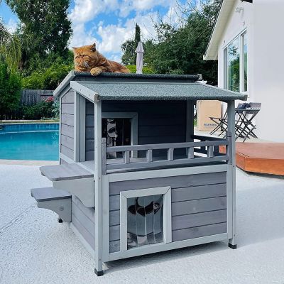 Aivituvin Indoor/Outdoor Wooden Cat House, AIR33