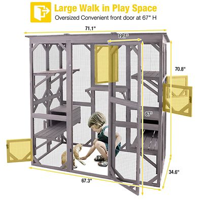 Image showing  Walk-In Extra Large Outdoor Cat Enclosure Connected to House