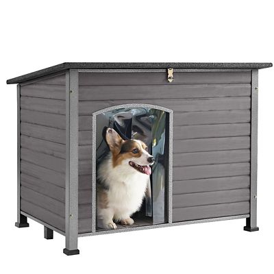 Aivituvin Large Heavy-Duty Wooden Dog Crates House with Iron Frame, Gray